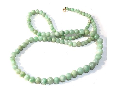 Vintage original jade jadeite bead necklace measures approx 65 cm long with gold clasp largest bead measures approx 9mm dia 