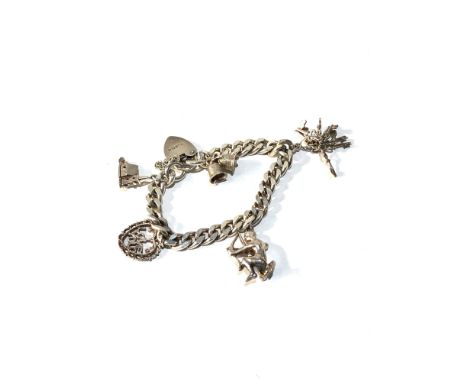 Vintage silver charm bracelet weight 50g 