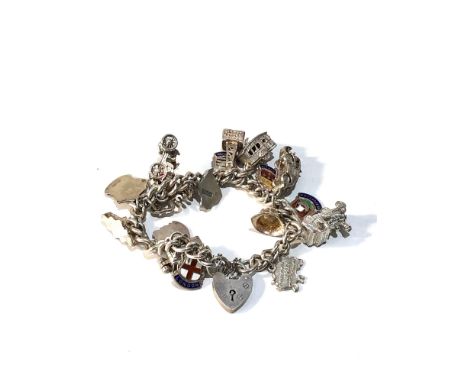 Vintage silver charm bracelet 62g 