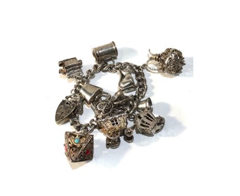 Heavy vintage silver charm bracelet 65g 