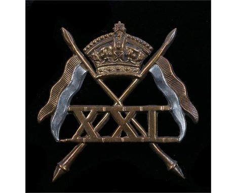 Scarce Victorian 21st Lancers O/R's crossed lances cap badge, two loops to reverse, one pinched, the other an old replacement