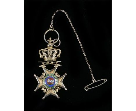 KCH Knights gold breast badge dress miniature, Military issue, The Royal Guelphic Order, with a crown above cross swords, ena