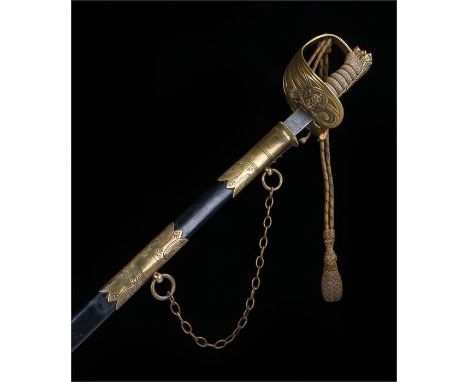 World War One Royal Indian Marine (RIM) navel officers sword, the blade etched with Royal coat of arms ,by warrant, Henry Wil