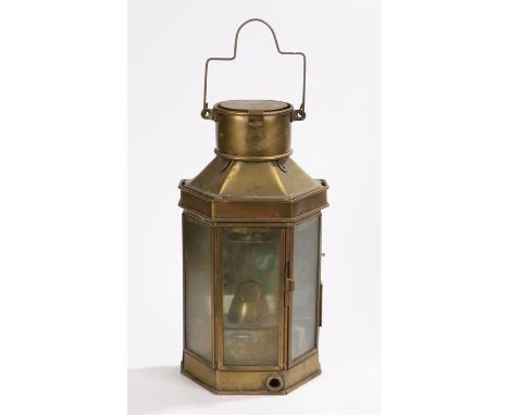 Ships brass lamp, with an angled front, 40cm high