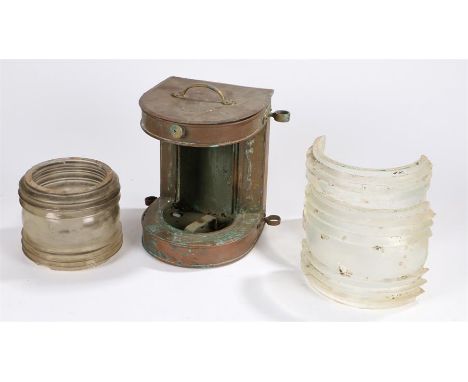 Ships lamp, missing the glass, together with a full glass and two half glasses, (4)