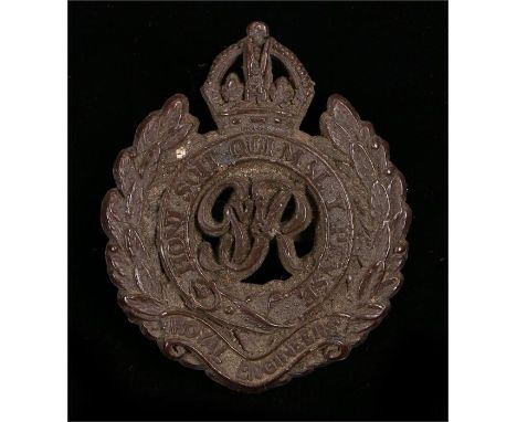 World War Two economy cap badge to the Royal Engineers, in chocolate brown, two blades to reverse, K&K 2204