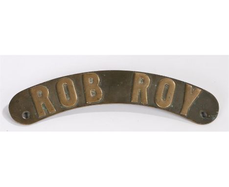 Cast brass steam locomotive/traction engine name plate, ROB ROY, 41cm long 