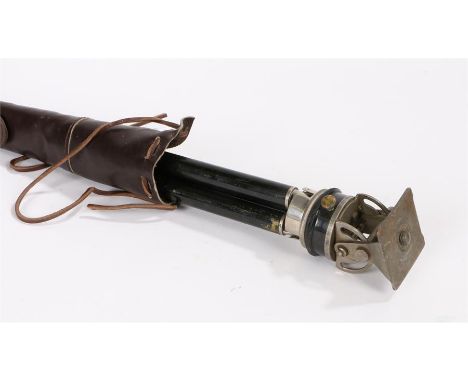 Agfa camera tripod and leather case, the tripod of black painted brass legs, degrees of angles to the top, of usual form, clo