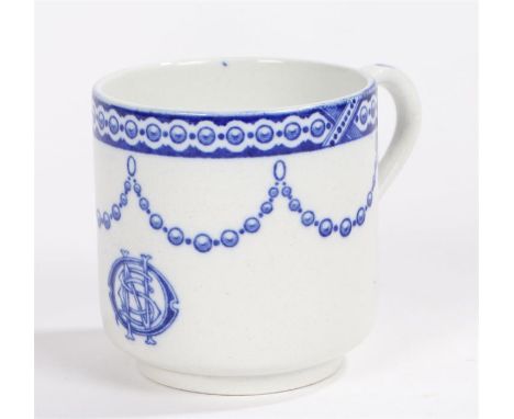 Stonier & Co Ltd Liverpool White Star Line coffee cup, transfer decorated with blue swags and border on white ground, bearing