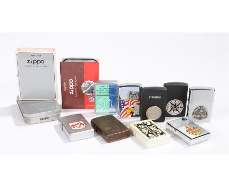 Ten Zippo cigarette lighters, two housed in presentation tins, a similar lighter with Vietnam engraving (11)