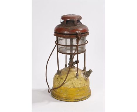 Rare Tilley lamp, Permanent Way Newmarket, in yellow and brown