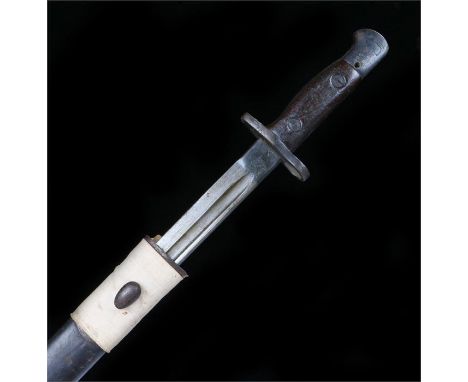 1907 bayonet by Wilkinson in leather scabbard.  1914/18