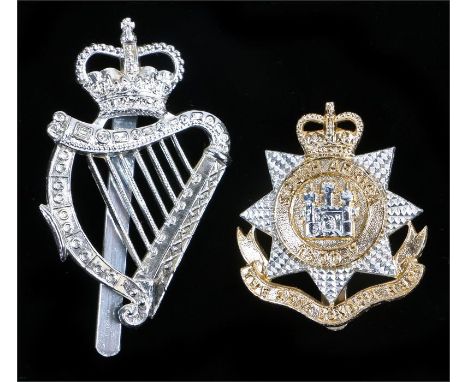 Cap badge to the 18th London Regiment (London Irish Rifles) in anodised aluminium, slider to the reverse marked  J.R Gaunt Lo