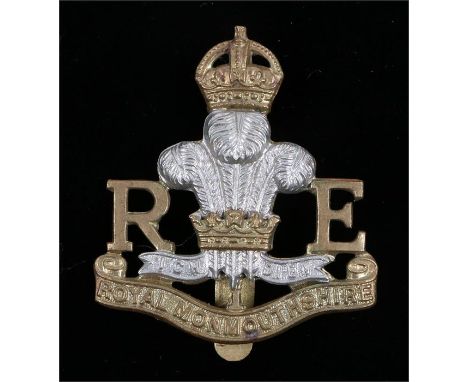 Royal Monmouthshire Royal Engineers cap badge, Kings Crown, slider to reverse, marked J. R . Gaunt, London, K&K 1945
