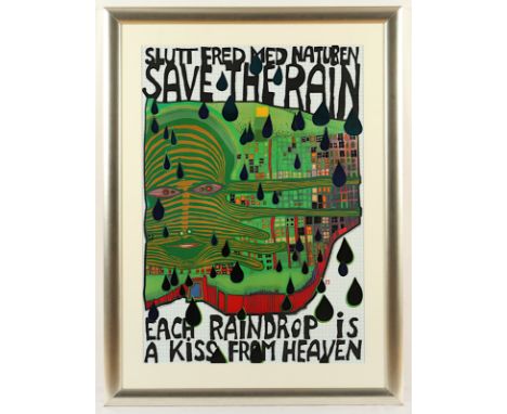 HUNDERTWASSER, Friedensreich, Plakat "Save the rain", Farboffset mit Folienprägungen, ca. 84 x 60, R.