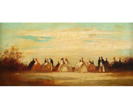 HEIMIG, Walther (1881-1955), "Vornehme Parkgesellschaft", Öl/Holz, 25 x 50, unten rechts signiert, R.