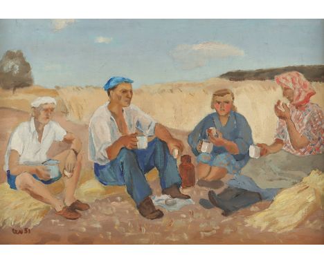 SIMAK, Lev (1896-1986), "Rast der Schnitter", Öl/Malkarton, 35 x 51, unten links signiert und "51" datiert, R.