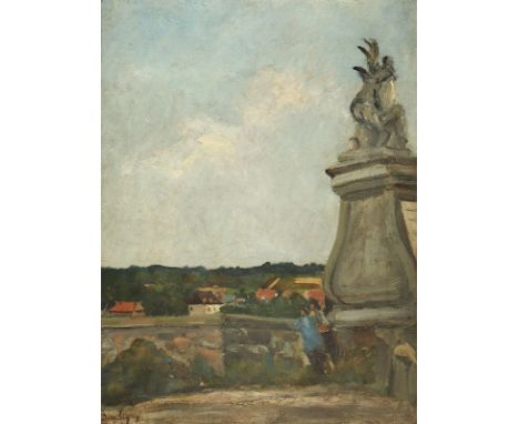 DAUBIGNY, Charles François (1817-1878), zugeschrieben, "Blick von der Parkterrasse", Öl/Lwd., 32 x 24, unten links signiert "