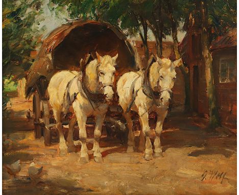 WOLF, Georg (1882-1962), "Pferdefuhrwerk", Öl/Lwd., 60 x 60, rest., unten rechts signiert, R.