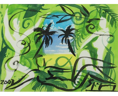 SZCZESNY, Stefan, "Palms of Mustique", Aquarell, 23,5 x 32, signiert und datiert 2003, R.