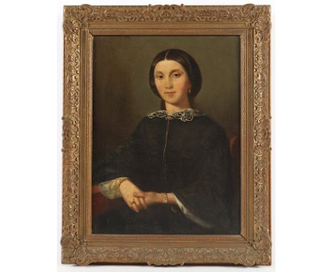 PORTRAITMALER M.19.JH., "Bildnis einer jungen Frau", Öl/Lwd., 41 x 30, R.