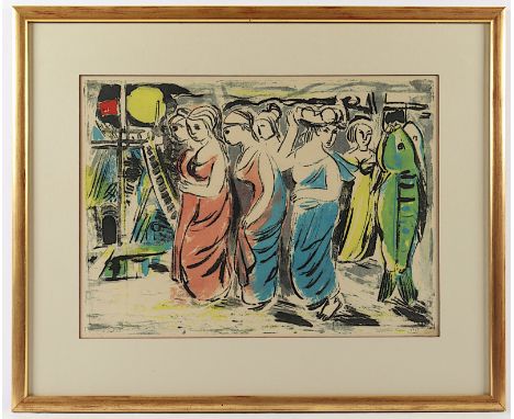 RÖDEL, Karl, "Südlicher Hafen", Original-Farblithografie, 37 x 52, handsigniert, betitelt und datiert 1948, R.