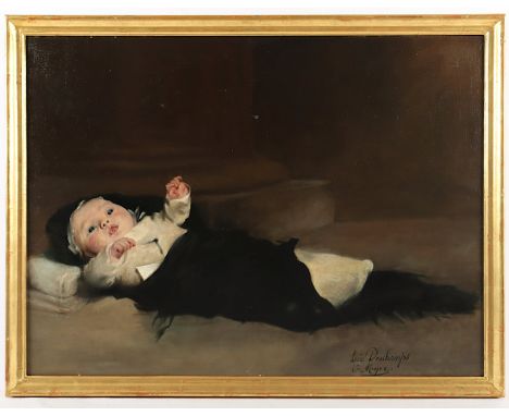 DESCHAMPS, Louis Henri (1846-1902) und MEYER, E. (wohl eine Gemeinschaftsarbeit), "Bildnis eines Säuglings", Öl/Lwd., 60 x 79