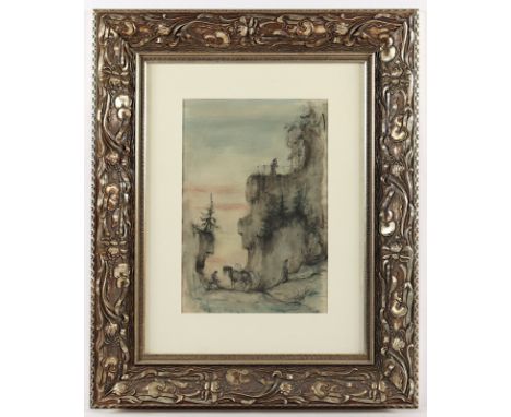 MEID, Hans (1883-1957), "Landschaft mit Reiter", Mischtechnik/Papier, 39 x 27 (Passepartoutausschnitt), unten rechts signiert