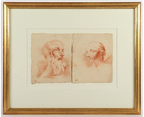 ZEICHNER DES 18.JH., "Zwei Portraitstudien", Rötel/Papier, jeweils 21 x 17, besch., R.