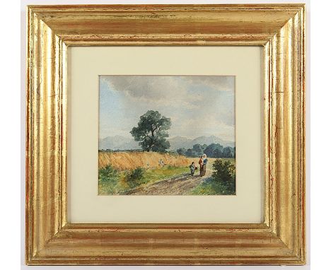 AQUARELLIST DES 20.JH., "Ländliches Idyll", Aquarell/Papier, 14,5 x 16,5 (Passepartoutausschnitt), R.