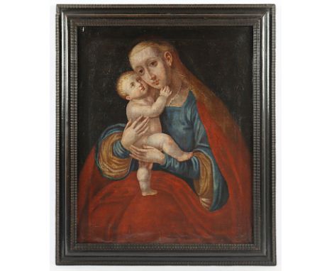 SAKRALMALER DES 18.JH., "Muttergottes mit Kind", Öl/Lwd., 58 x 46, doubliert, rest., R.