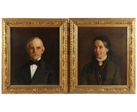 ERNST, A. (Portraitmaler 2.H.19.Jh.), "Zwei Bildnisse eines Ehepaars", Öl/Lwd., 65 x 54,5, jeweils signiert, R.