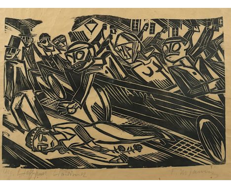 JANSEN, Franz M., "o.T.", Original-Holzschnitt, 27,5 x 42, handsigniert, läs., R.