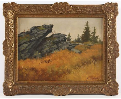 RODER, Heinz (1895-1965), "Felsige Landschaft", Öl/Malkarton, 30 x 40, besch., unten rechts signiert und "34" datiert, R.