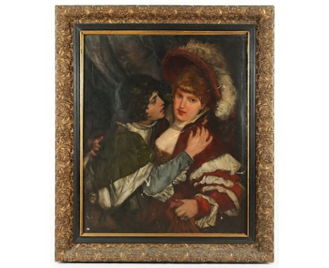 TRÜBNER, Wilhelm (1851-1917), "Der stürmische Verehrer", Öl/Lwd., 103 x 87, doubliert, besch., oben links signiert und "Münch