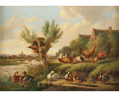VERHOESEN, Albertus (1806-1881), "Niederländische Uferlandschaft mit Federvieh", Öl/Holz, 17,5 x 24, unten mittig signiert un