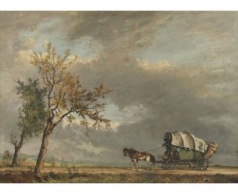REUMANN, Armin (1889-1952), "Landschaft mit Planwagen", Öl/Lwd., 70 x 95, unten links signiert und "34" datiert, R.