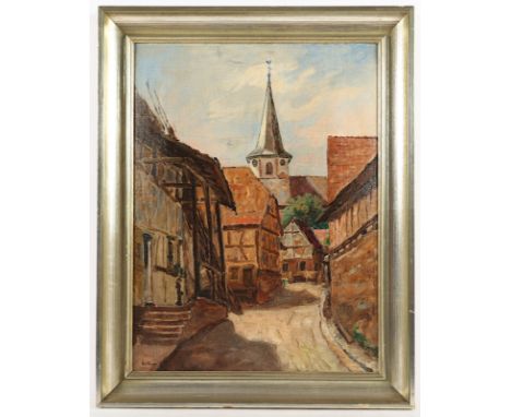 KUTTERER, August (1896-1954), "Ansicht aus Zeutern bei Bruchsal", 51 x 38, Öl/Malkarton, wellig, unten links signiert, R.