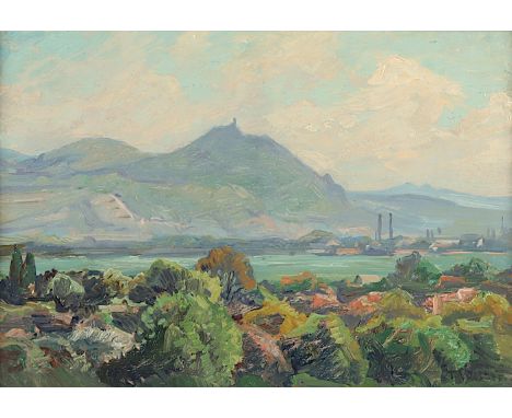 WOLTER, Toni (1875-1929), "Rheinlandschaft mit Siebengebirge", Öl/Lwd., 34 x 48, auf Holz aufgezogen, besch., unten rechts si