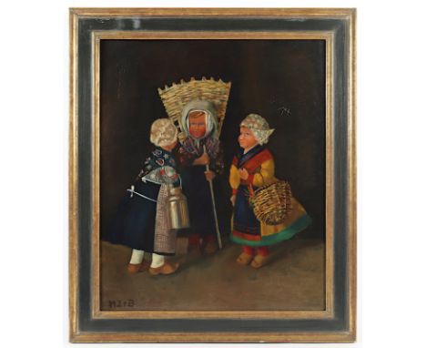 MONOGRAMMIST UM 1920/30, "Drei Bäuerinnen im Gespräch", Öl/Lwd., 60 x 50, besch., unten links monogrammiert "MZtB", R.