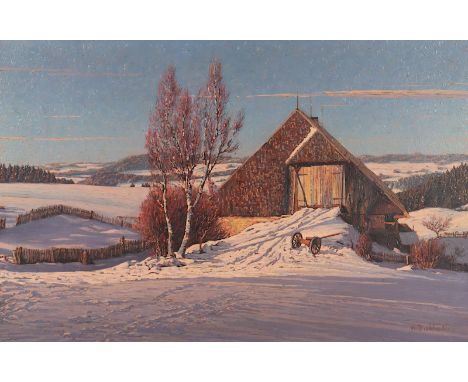 DISCHLER, Hermann (1866-1935), "Winterlandschaft im Abendrot bei Hinterzarten", Öl/Lwd., 57 x 88, unten rechts signiert und "