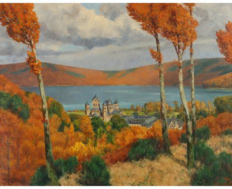 WILLE, Fritz von (1860-1941), "Blick auf die Benediktinerabtei Maria Laach", Öl/Lwd., 97 x 120, besch., unten links signiert 