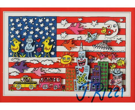 RIZZI, James, "Living in the USA", Multiple (Farboffset, Kunstpostkarte), 10 x 14,5, signiert, R.