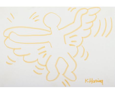 HARING, Keith, "Engel", Filzstift-Zeichnung/Papier, 21 x 29, signiert, wohl entstanden auf einer Kölner Kunstmesse, R.