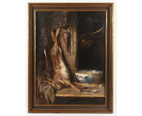 KLINCKENBERG, Eugen (1858-1942), "Jagdstilleben", Öl/Lwd., 104 x 78, besch. und rest., unten rechts signiert und "99" datiert