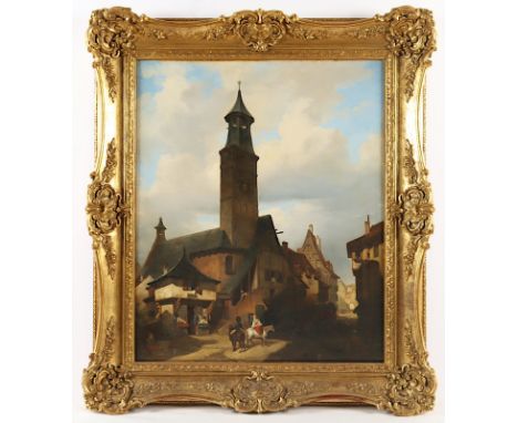 ROUARGUE, Adolphe (ca.1810-1870), zugeschrieben, "Blick auf das alte Gerichtsgebäude von Nevers", Öl/Lwd., 70 x 58, doubliert