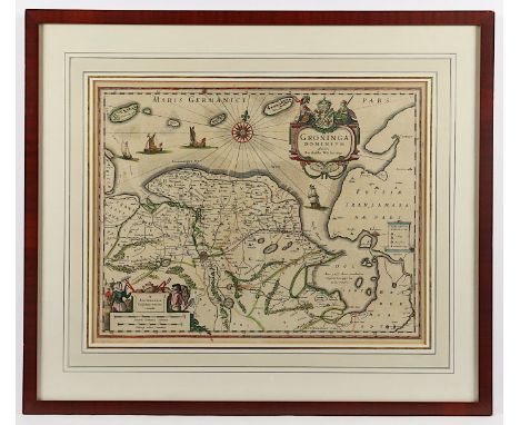 GRONINGEN, "Groninga Dominium..", kolorierter Kupferstich, 38 x 48, bei BLAEU, 18.Jh., R.