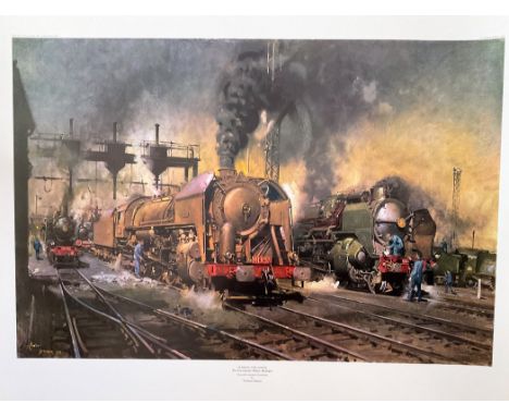 Terence Cuneo 31x23 Colour Print Titled 'Stabling for Giants-The Locomotive Depot, Boulogne. Good condition Est.