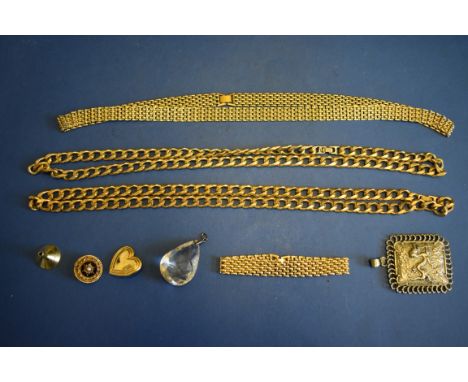 Various items of costume and other jewellery&nbsp;to include; an opal tie pin and a pair of silver engine turned cufflinks. 