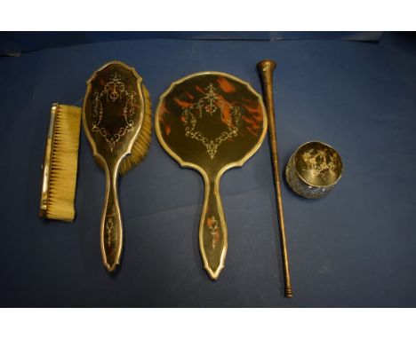 A tortoiseshell and silver dressing set, by Elkington &amp; Co, London 1913; together with an associated cut glass jar, by&nb